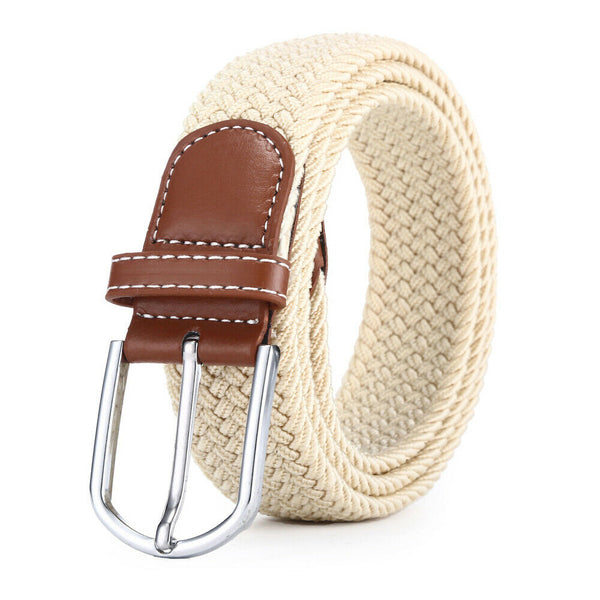 Unisex Stretch Elastic Braided Woven Canvas Buckle Jeans Waist Belt Waistband