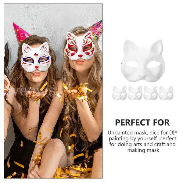 5 Pcs White Face Paper Masks Cat for DIY Painting Blank Masks Cat Half Pa