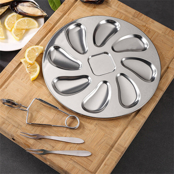 Stainless Steel Grill Pan Oyster Plate Seafood Tray Platter Mussel Dish Kitchen