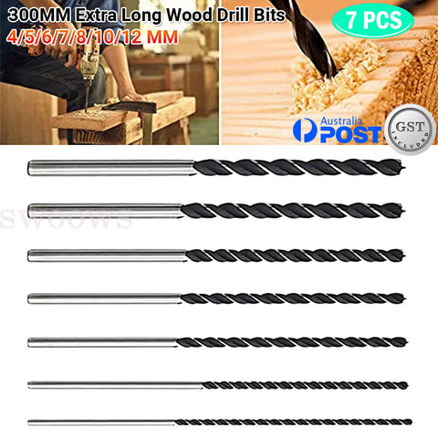 300mm Extra Long Straight Shank Drill Bits Metal Drilling Set of 7 For Wood