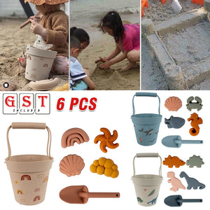 6PCS Beach Toys and Sand Toys Set For Kids - Silicone Buckets HOT Beach Toy