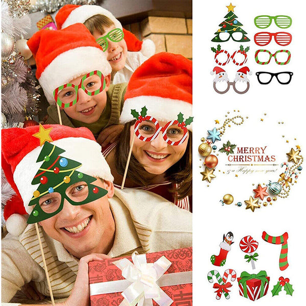 Christmas Photo Booth Props Selfie Props Accessories Santa Christmas Party 32pcs