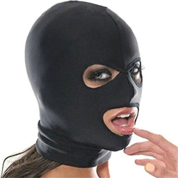 2x Black Face Mask Blindfold Head Mask Open Eye Mouth Adult Cosplay Gimp Mask