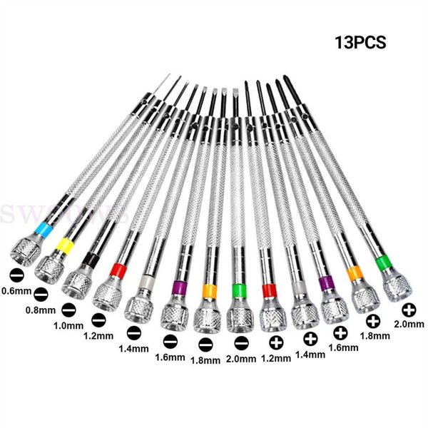 13PCS 0.6-2.0mm Slotted Cross Screwdriver Set Watchmakers Watch Repair Tools