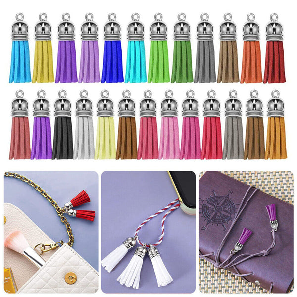 50x Leather Key Chain Ring Tassel Pendants Bulk Keychain Crafts Jewelry Making