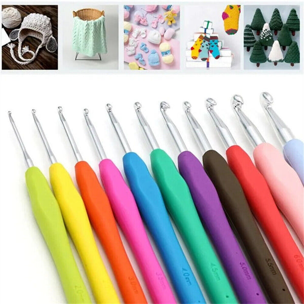 14PCS Knitting Needles Set Sewing Tools Crochet Hook Soft Grip Handles Mix Size