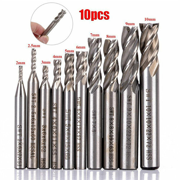 10Pcs 4 Flute Milling Drill Bit Cutter Carbide End Mill CNC Tools 2-10mm Milling