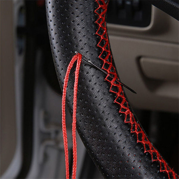 Leather DIY Car Steering Wheel Cover Breathable Anti-slip Universal 38cm AUS