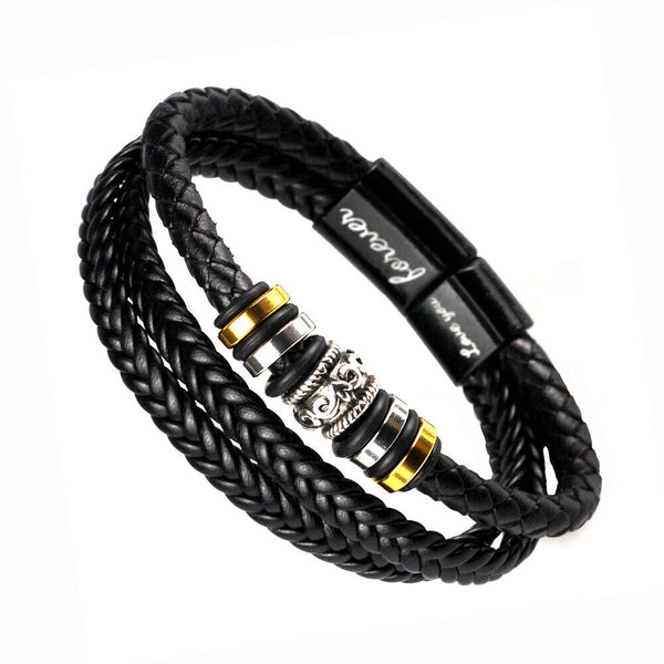 Men's Braided PU Leather Bracelet Hand Adjustable Gift for Son Husband DIY AU