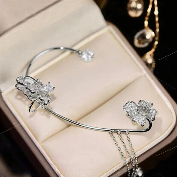 Zircon Butterfly Tassel Ear Cuff Clip Non Piercing Ear Clip Wrap Ladies Earrings