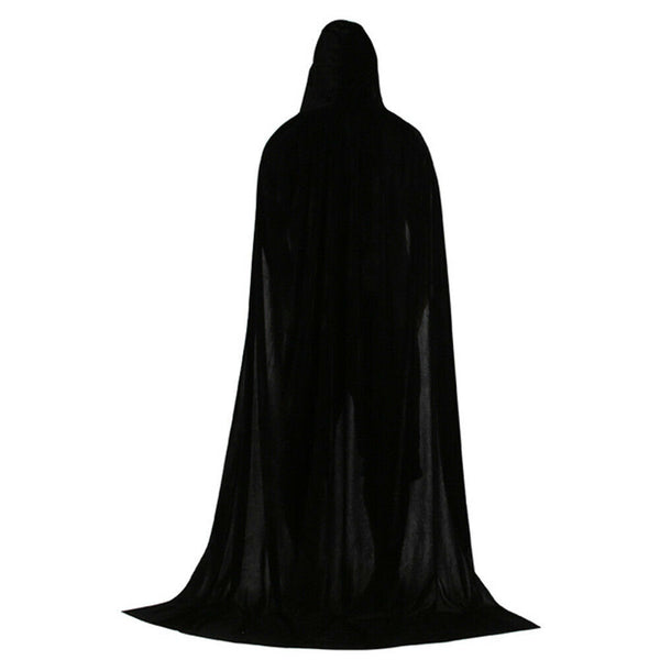 Adult Black Hooded Cape Robe Cloak Vampire Halloween Cosplay Costume Party S-XL