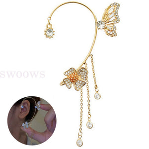 Zircon Butterfly Tassel Ear Cuff Clip Non Piercing Ear Clip Wrap Ladies Earrings