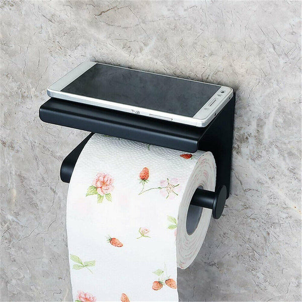 Stainless Steel Toilet Paper Roll Holder Storage Hooks Bathroom Washroom Black