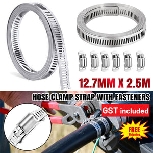 304 Stainless Steel DIY Worm Clamp Hose Clamps Strap with Fasteners Adjustable