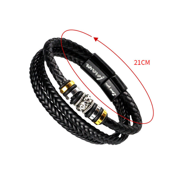 Men's Braided PU Leather Bracelet Hand Adjustable Gift for Son Husband DIY AU