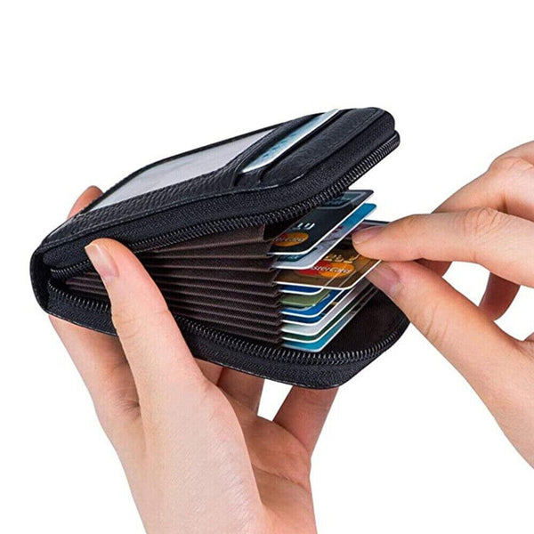 RFID Blocking Leather Wallet Anti-theft Credit Card Holder Men Women Coin Purse