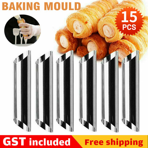 15x Stainless Steel Bread Baking Tubes Cannoli Form Cream Horn Mould Pastry Mold