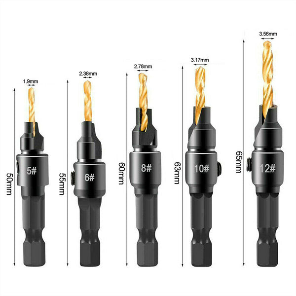 6PCS Screw Countersink Bit Set Pilot Holre Drill Metal Plastic Wood Hex Shank AU