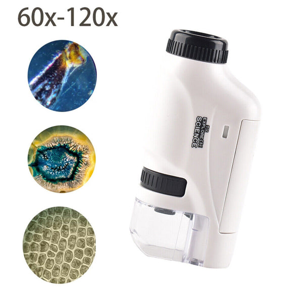 1/2 Kids Pocket Microscope 60X-120X Handheld Magnification Lens with LED Lighted