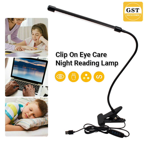 Clip On Desk Lamp Table Light Bedside Night Reading Led Eye Care USB Dimmable AU