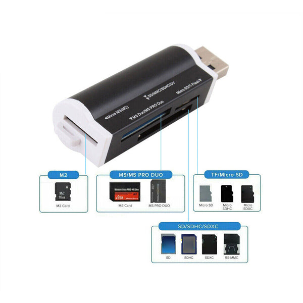 All in One Aluminium USB Multi Card Reader SD SDHC SDXC Micro SD Memory Stick M2