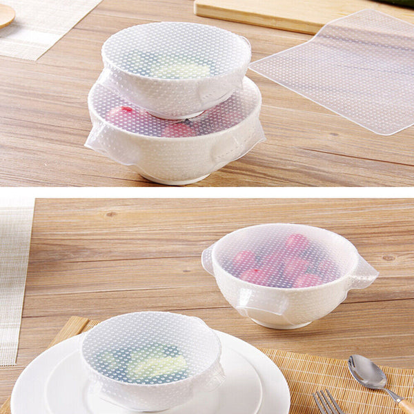 12X SilStretch Reusable Silicone Bowl Wraps Food Saver Cover Seal Lids