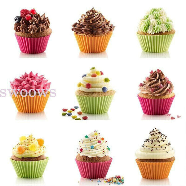 24/72PCS Round Cup Cake Silicone Baking Mould Cupcake Case DIY Bake Mold Muffin