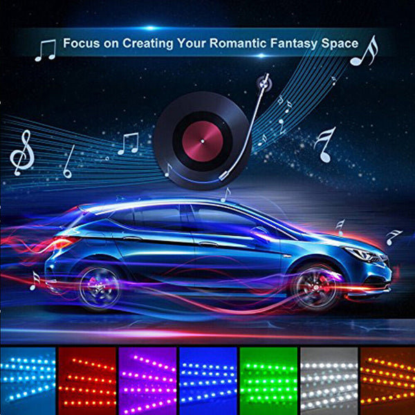 4X 12LED Car Interior Footwell RGB Bluetooth Phone LED Light Strip USB APP AU