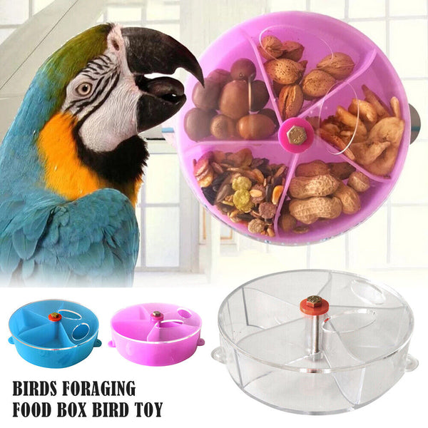 Rotate Pet Parrot Toys Wheels Bite Chewing Birds Foraging Food Box Cage Feeder