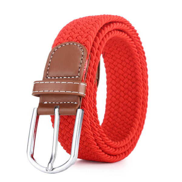 Unisex Stretch Elastic Braided Woven Canvas Buckle Jeans Waist Belt Waistband