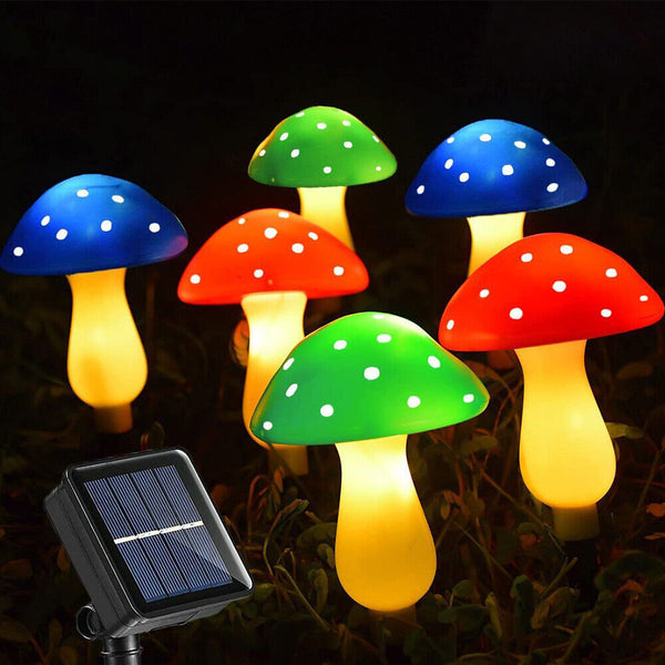 Solar Mushroom Fairy String Lights LED Outdoor Garden Ornament Statues Yard Deco