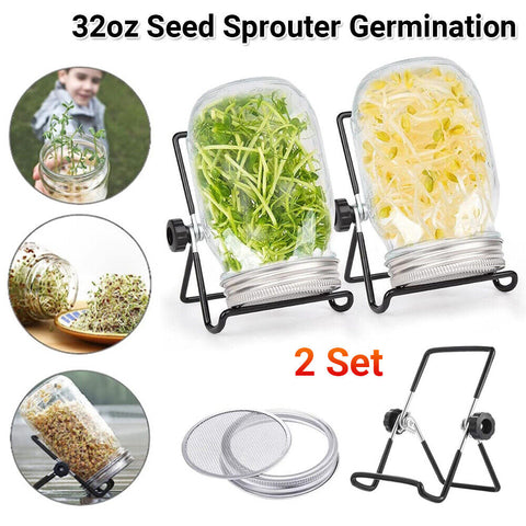 Seed Sprouter Germination Cover Kit Sprouting Mason Jars with Lids & Stands 2Set