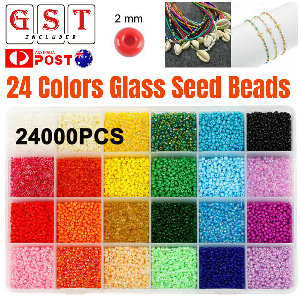 24000X Glass Seed Beads 24 Colors Loose Beads Kit DIY Making Bracelet Beads 2mm