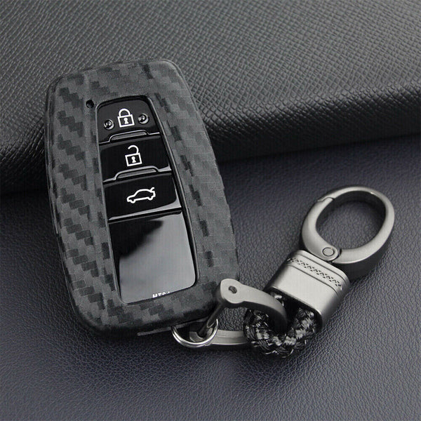 Black Carbon Fiber Key Fob Cover Case For Toyota RAV4 Camry CHR Highlander Prado