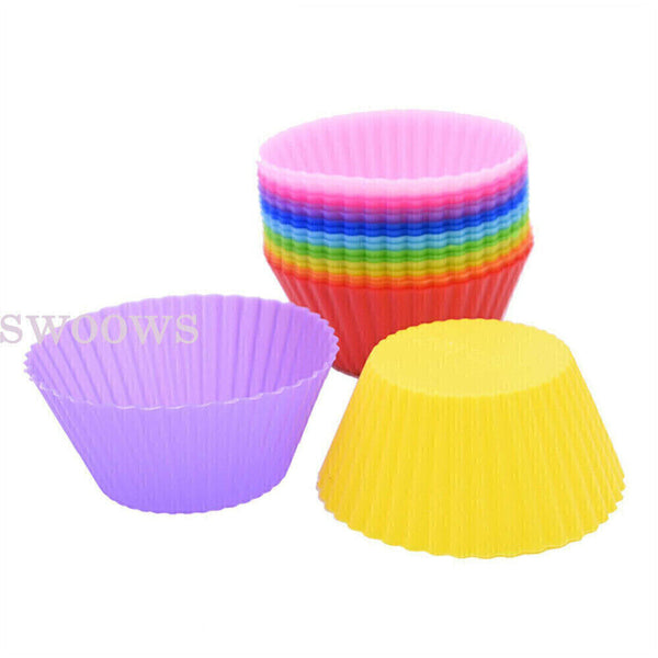 24/72PCS Round Cup Cake Silicone Baking Mould Cupcake Case DIY Bake Mold Muffin