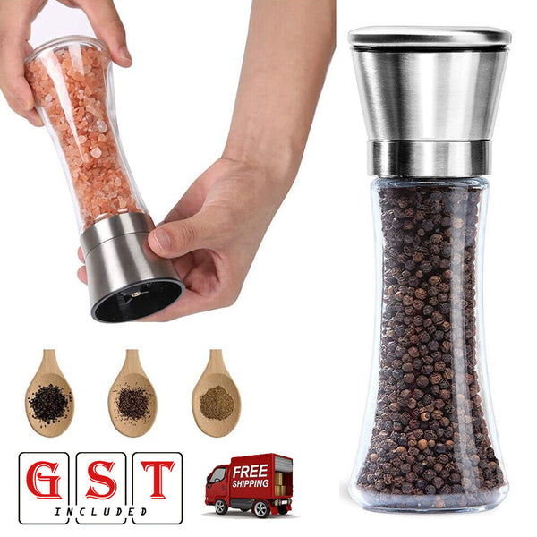 1/2/3PC Salt and Pepper Grinders Stainless Steel Glass Ceramic Mills Kitchen Set