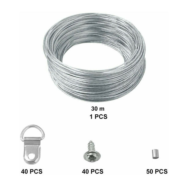 Stainless Steel Picture Hangers Hooks 30M Wire Photo Frame Hanging Kit D Ring