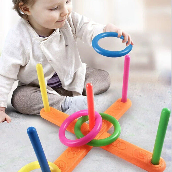 Children Rope Hoop Quoits Fun Ring Toss Outdoor Game Set Puzzle Interactive Toy