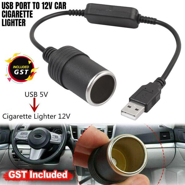 USB Port To 12V Car Cigarette Lighter Female Socket Converter Adapter Cable Cord