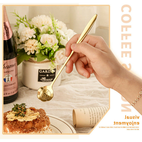 8pcs Spoon Long Handle Dessert Tea Coffee Mixing Spoon Stainless-Steel Teaspoons