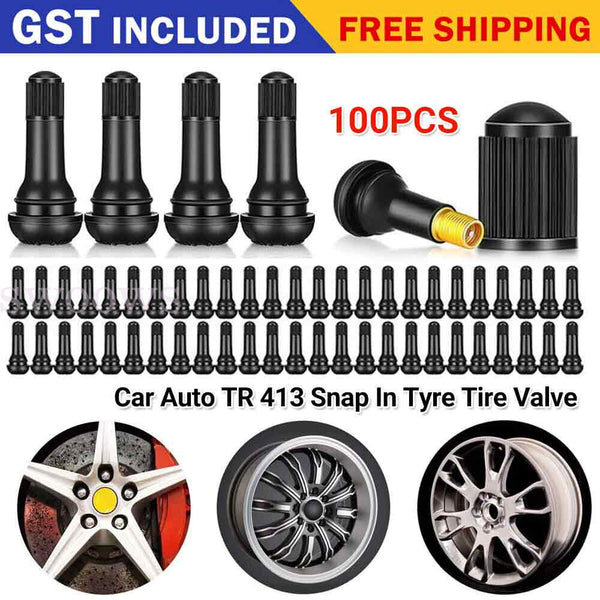 100Pcs Tire VALVE STEMS TR 413 Snap-In Car Auto Short Rubber Tubeless Tyre Black