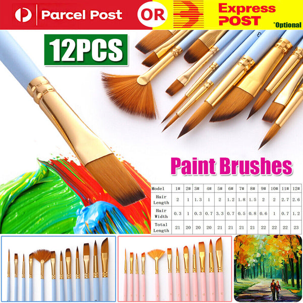 12Pcs Art Fine Deatail Paint Brushes Craft Tool Watercolour Oil Painting Drawing