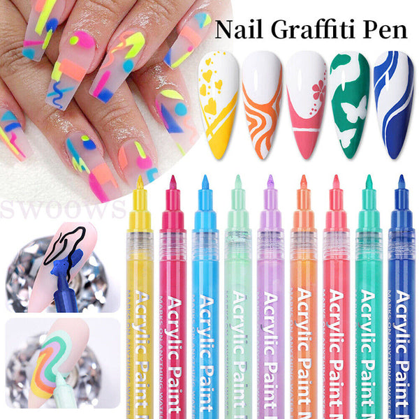 10x Nail Art Graffiti Pens Waterproof Drawing Painting Liner Brush Manicure