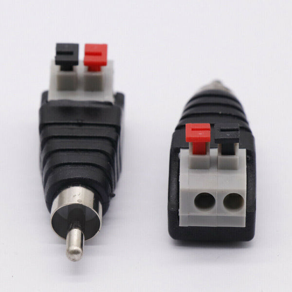 NEW Speaker Wire A/V Cable to Audio Male RCA Connector Adapter Jack Press Plug