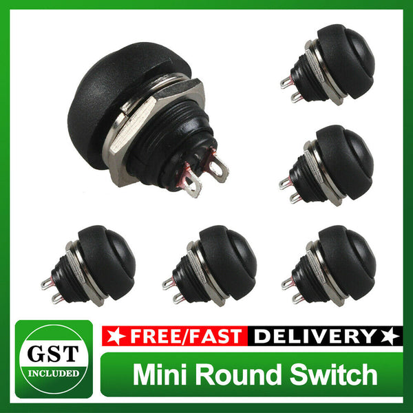 5Pcs Mini Round Switch 12mm Waterproof Momentary Push Button Black 12-24V AU