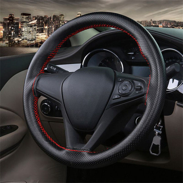 Leather DIY Car Steering Wheel Cover Breathable Anti-slip Universal 38cm AUS