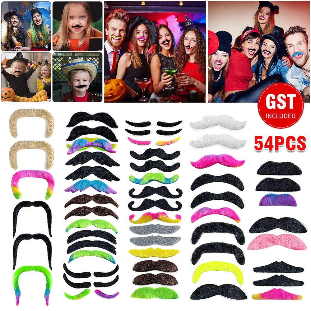 54PCS/SET Fancy Costume Fake Beards Fake Mustache Kids and Adults Self Adhesive