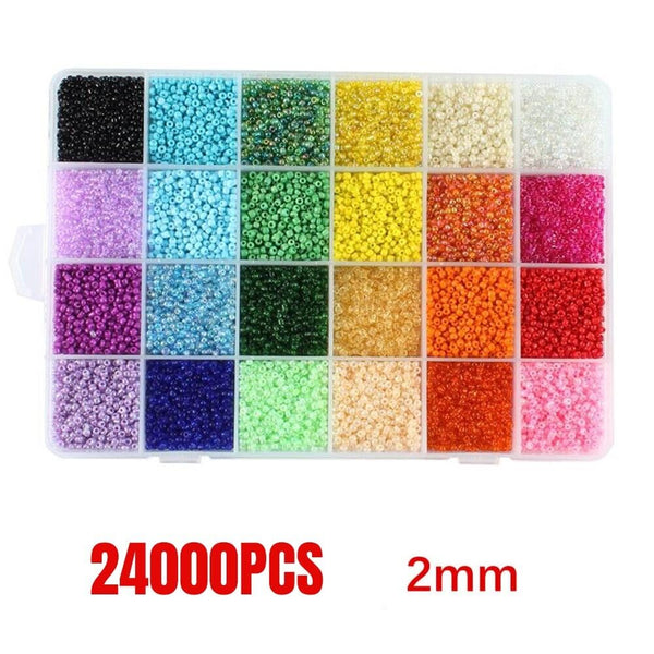 24000X Glass Seed Beads 24 Colors Loose Beads Kit DIY Making Bracelet Beads 2mm