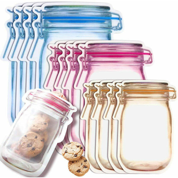 Mason Jar Reusable Style Pack Food Washable Storage Bags PE Stand Pouch Bag