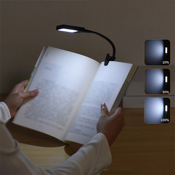 LED  Book Reading Light Lamp USB Rechargeable Flexible Clip On Bed Desk Table